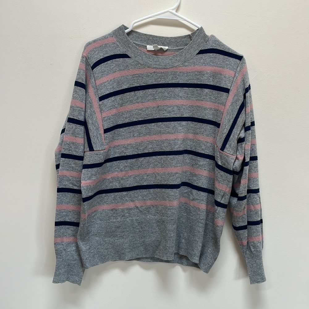 Grey with colored stripe cashmere sweater